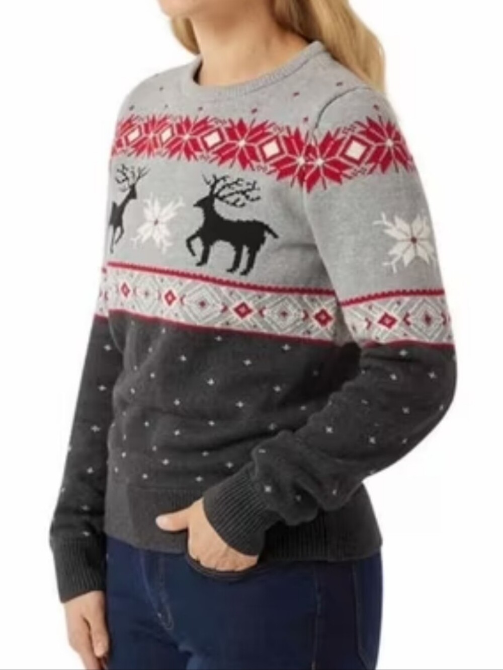 Chaps Women's Gray Fair Isle Reindeer Sweater